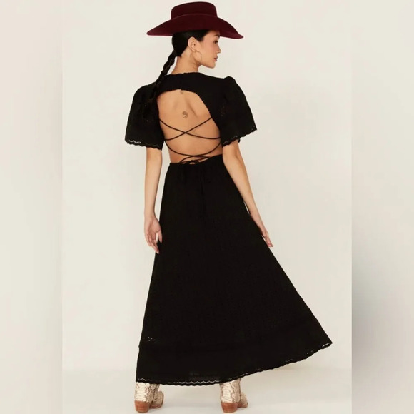 Maia Bergman Women's Crochet Eyelet Open Back Maxi Dress - Picture 1 of 15